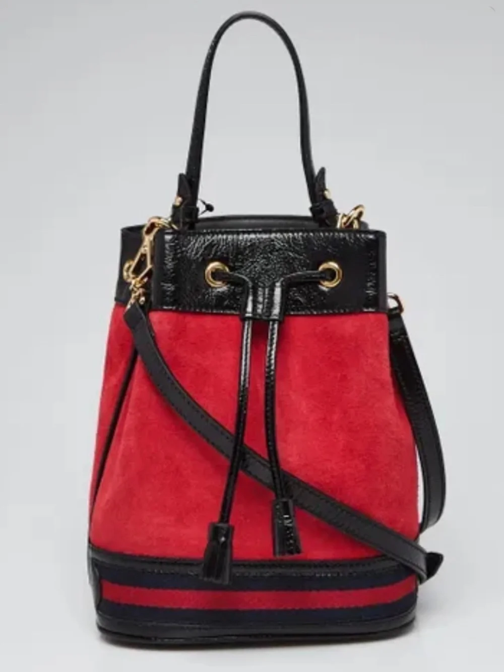 GUCCI Red Suede Black Patent Ophidia Bucket Bag Crossbody Like New! - Picture 1 of 16
